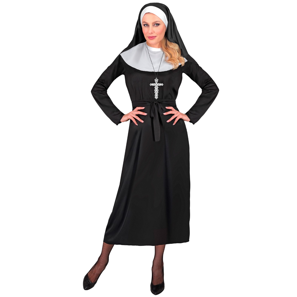 COSTUME DA SUORA DONNA TRAVESTIMENTO CARNEVALE ABITO CINTURA E COPRICAPO COSPLAY FESTE A TEMA - 2752