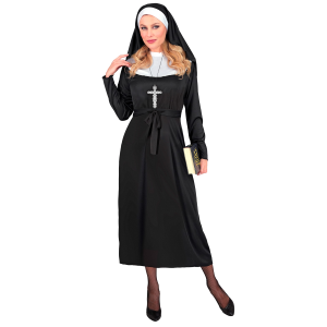 COSTUME DA SUORA DONNA TRAVESTIMENTO CARNEVALE ABITO CINTURA E COPRICAPO COSPLAY FESTE A TEMA - 2752