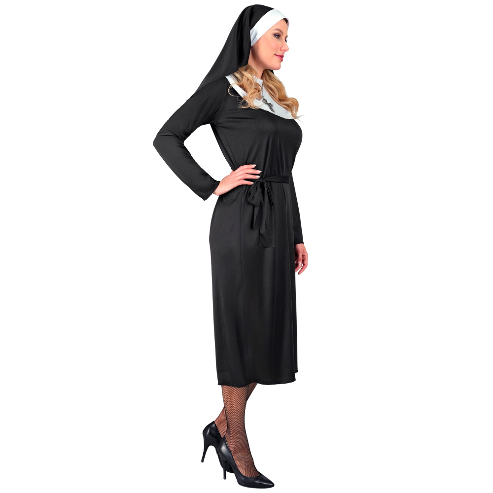 COSTUME DA SUORA DONNA TRAVESTIMENTO CARNEVALE ABITO CINTURA E COPRICAPO COSPLAY FESTE A TEMA - 2752
