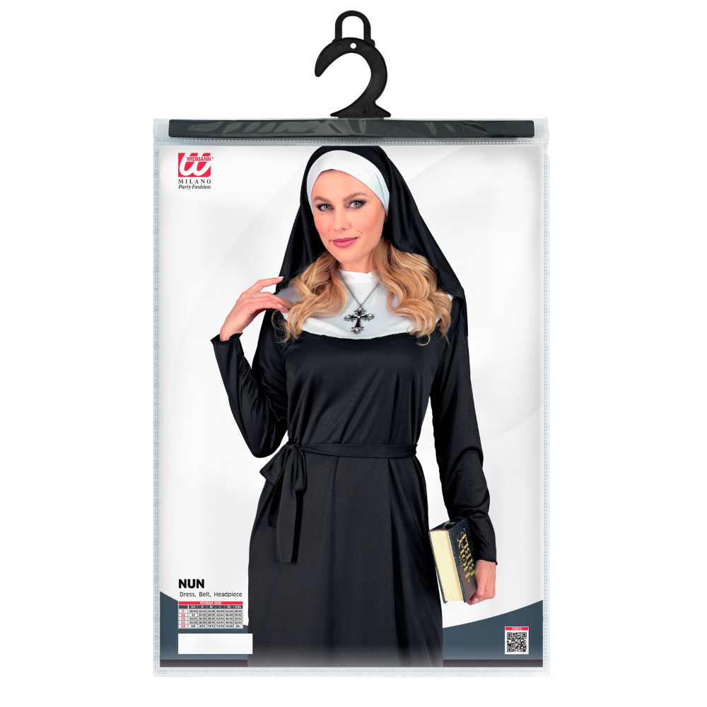 COSTUME DA SUORA DONNA TRAVESTIMENTO CARNEVALE ABITO CINTURA E COPRICAPO COSPLAY FESTE A TEMA - 2752