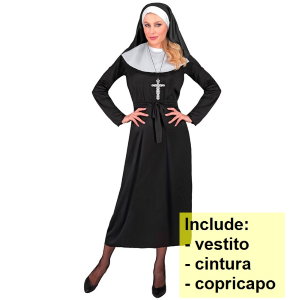 COSTUME DA SUORA DONNA TRAVESTIMENTO CARNEVALE ABITO CINTURA E COPRICAPO COSPLAY FESTE A TEMA - 2752