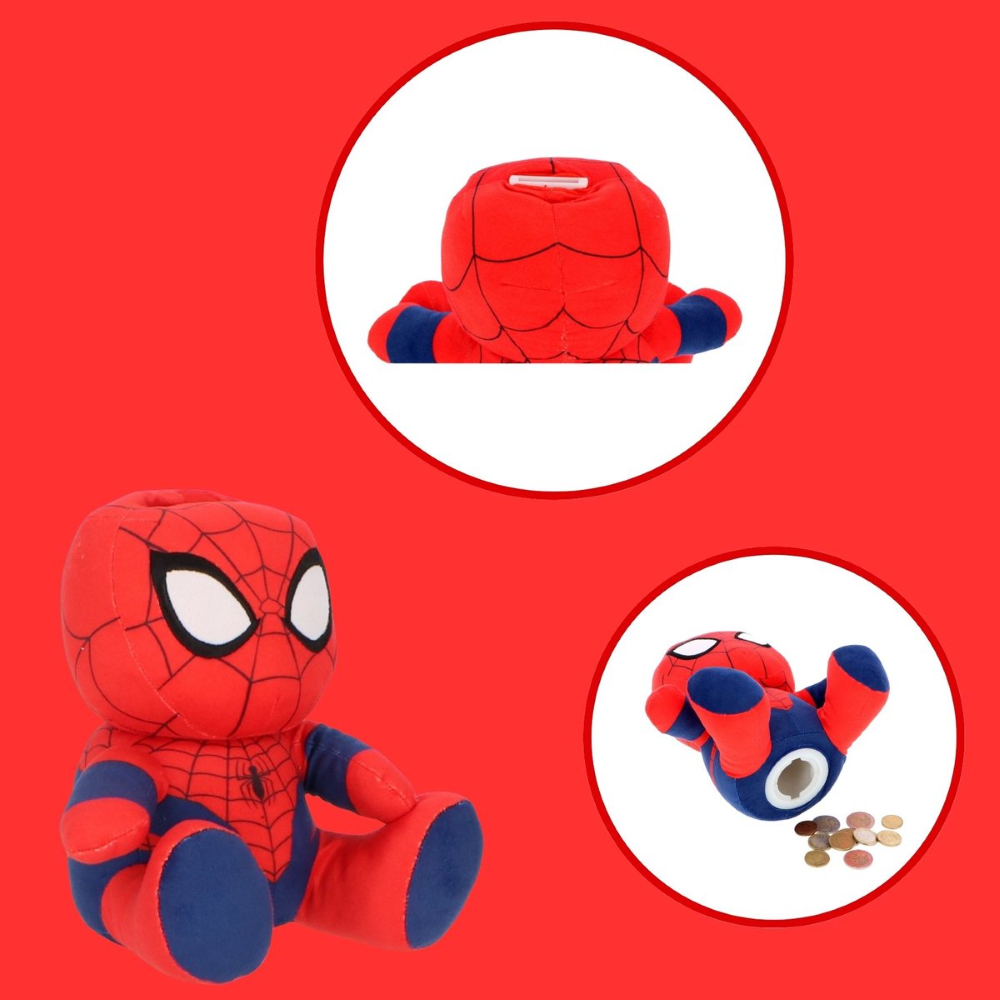 SALVADANAIO PELUCHE SPIDERMAN 20 CM MARVEL MORBIDO PUPAZZO CON PORTAMONETE INTERNO DAI 3 ANNI - SPI36-5411