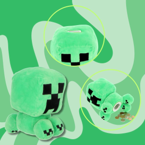 SALVADANAIO PELUCHE MINECRAFT CREEPER 20 CM MORBIDO PUPAZZO CON PORTAMONETE INTERNO DAI 3 ANNI - MNC36-5412