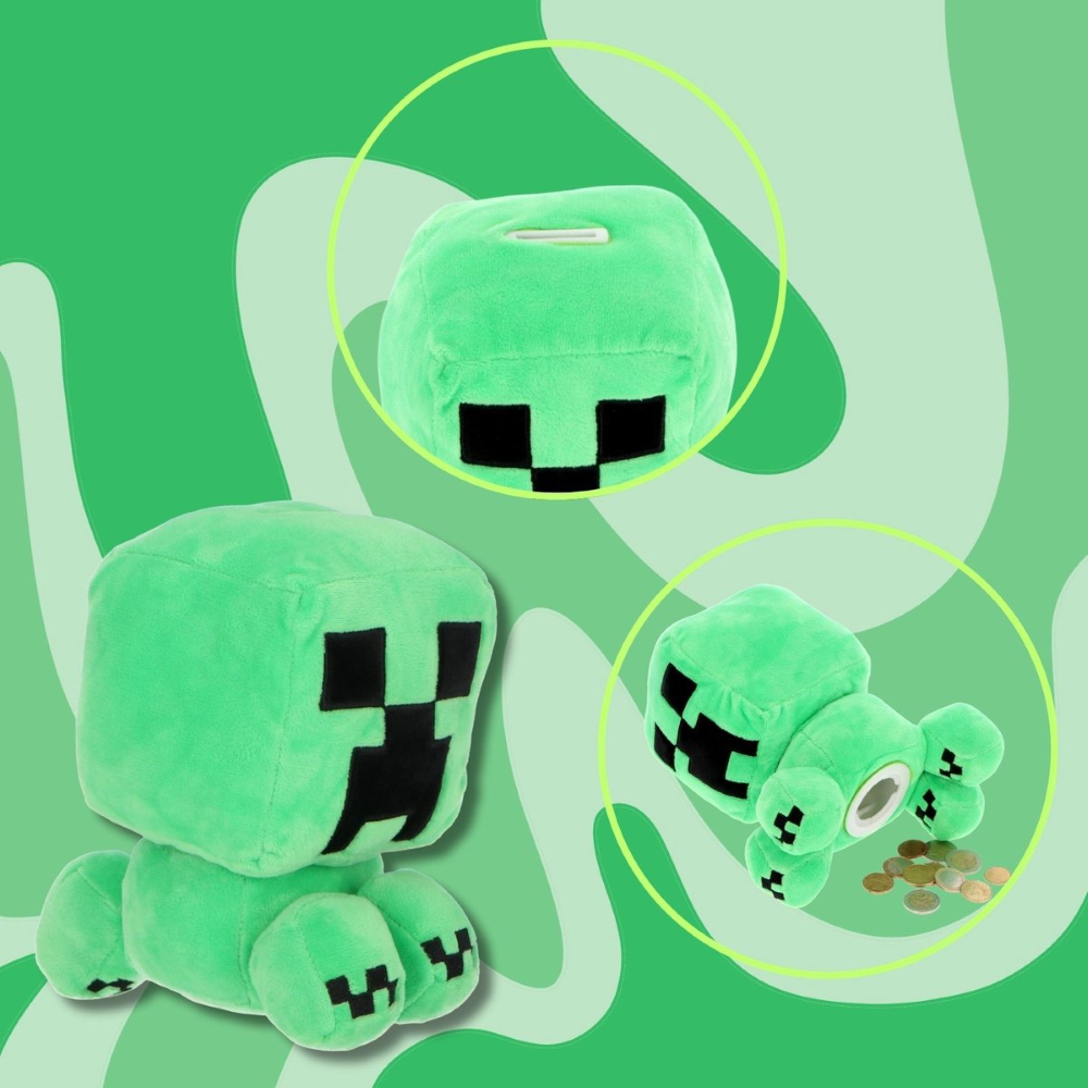 SALVADANAIO PELUCHE MINECRAFT CREEPER 20 CM MORBIDO PUPAZZO CON PORTAMONETE INTERNO DAI 3 ANNI - MNC36-5412