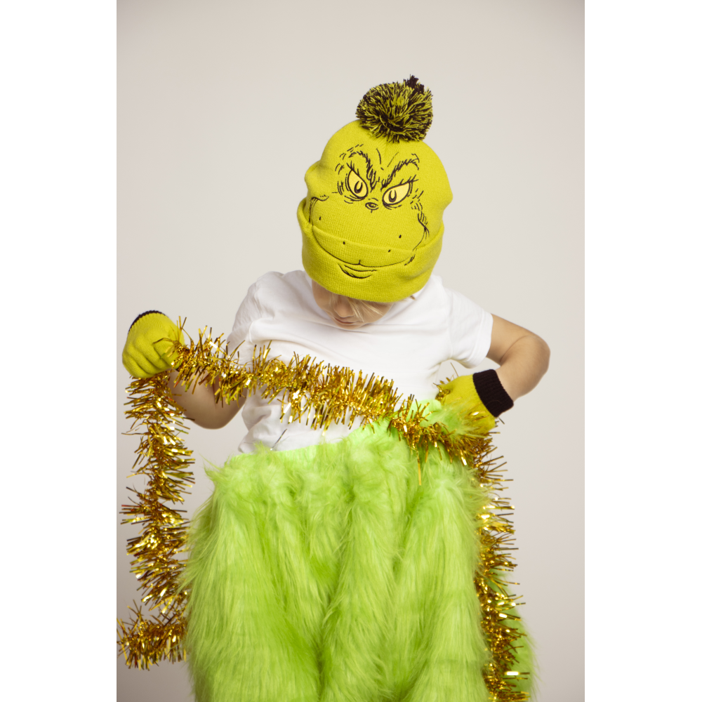 SET INVERNALE IL GRINCH CAPPELLO CON POMPON E GUANTI PER BAMBINI IN MORBIDO ACRILICO - 0578