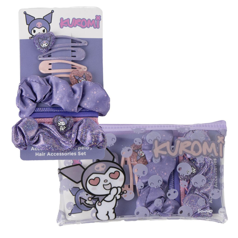 ACCESSORI PER CAPELLI KUROMI SANRIO SET SCRUNCHIES ELASTICI CLIP PER ACCONCIATURE IN BEAUTY- 3488