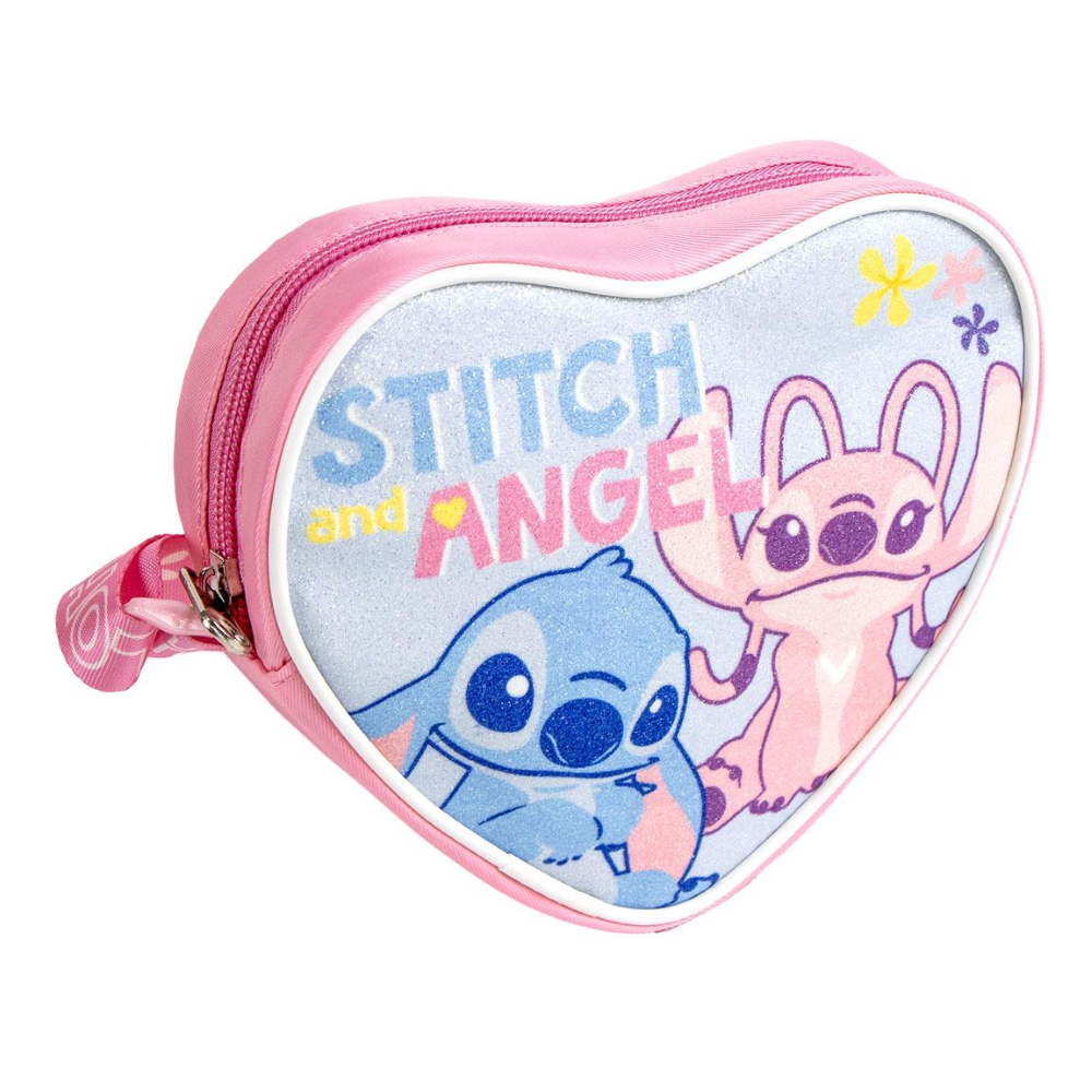 BORSA PASSEGGIO STITCH ANGEL DISNEY A CUORE GLITTER CON TRACOLLA REGOLABILE - 5667