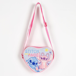 BORSA PASSEGGIO STITCH ANGEL DISNEY A CUORE GLITTER CON TRACOLLA REGOLABILE - 5667