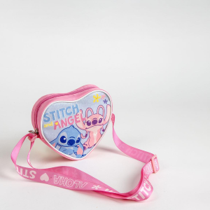 BORSA PASSEGGIO STITCH ANGEL DISNEY A CUORE GLITTER CON TRACOLLA REGOLABILE - 5667