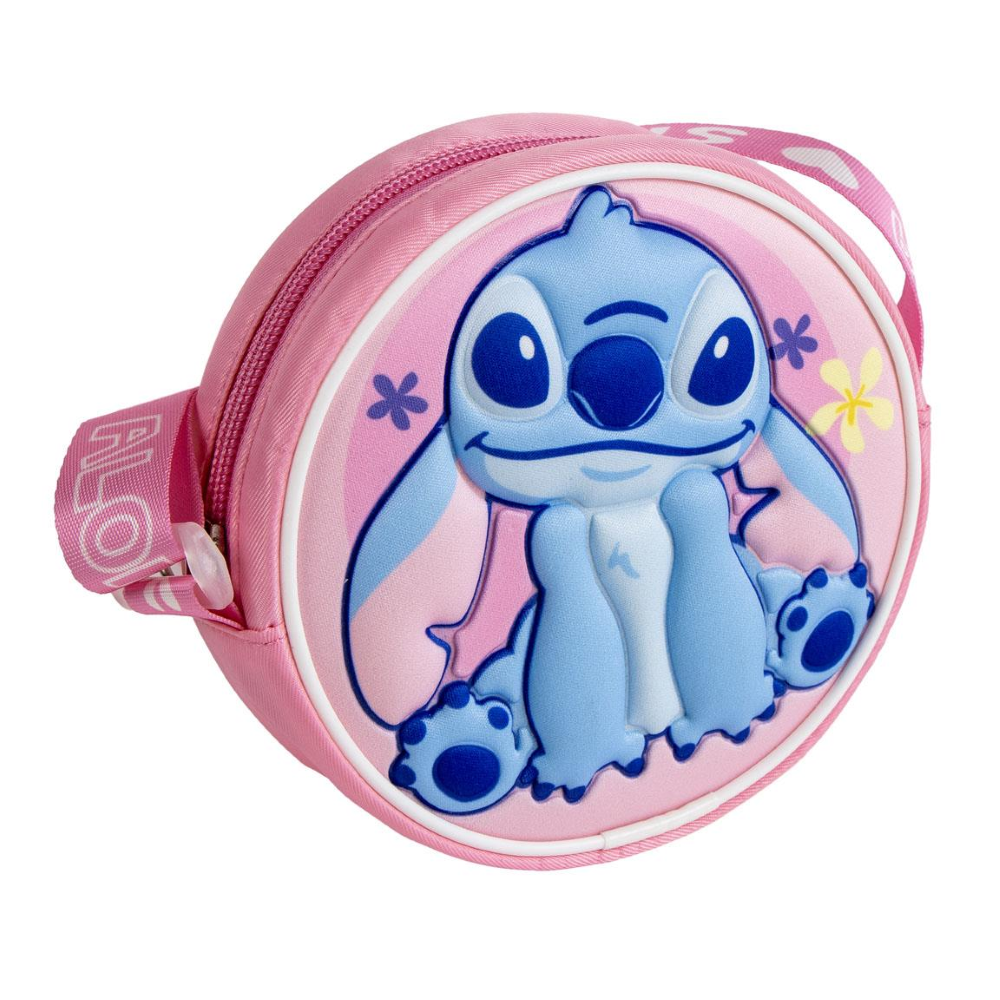 BORSA PASSEGGIO STITCH DISNEY 3D ROTONDA 16 X 14 X 3 CM CON TRACOLLA REGOLABILE - 5675