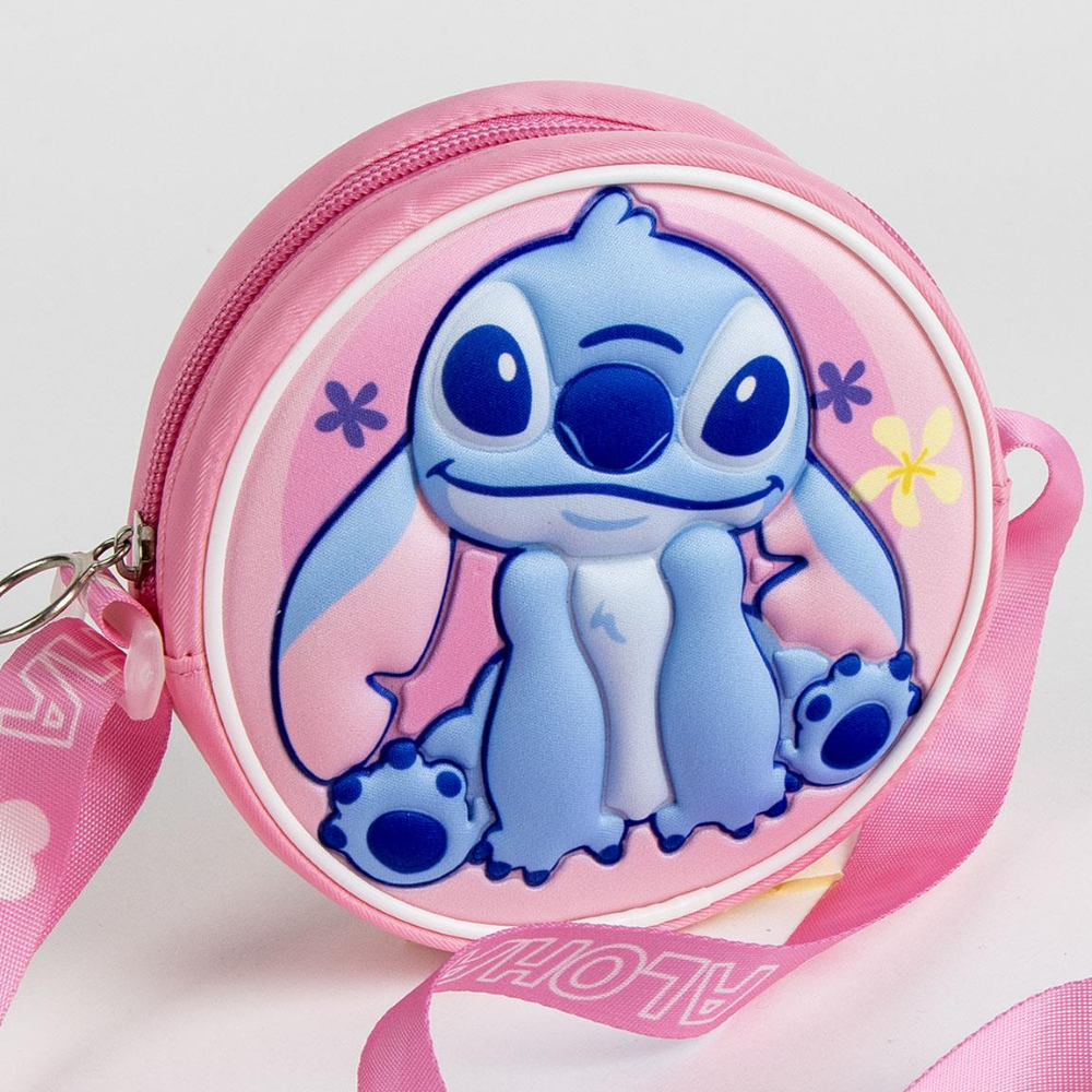 BORSA PASSEGGIO STITCH DISNEY 3D ROTONDA 16 X 14 X 3 CM CON TRACOLLA REGOLABILE - 5675