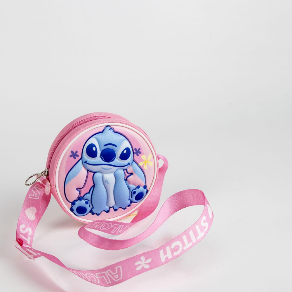 BORSA PASSEGGIO STITCH DISNEY 3D ROTONDA 16 X 14 X 3 CM CON TRACOLLA REGOLABILE - 5675