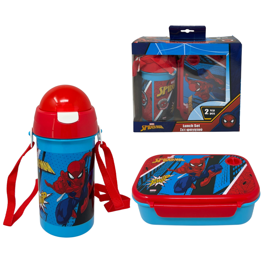 SET PRANZO SPIDERMAN MARVEL BORRACCIA POP-UP E PORTAMERENDA IN PLASTICA RIUTILIZZABILE - 35364