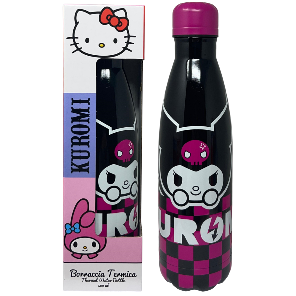 BORRACCIA TERMICA KUROMI SANRIO IN ACCIAIO INOX BOTTIGLIA CON TAPPO SVITABILE 500 ML - H10247TE/N