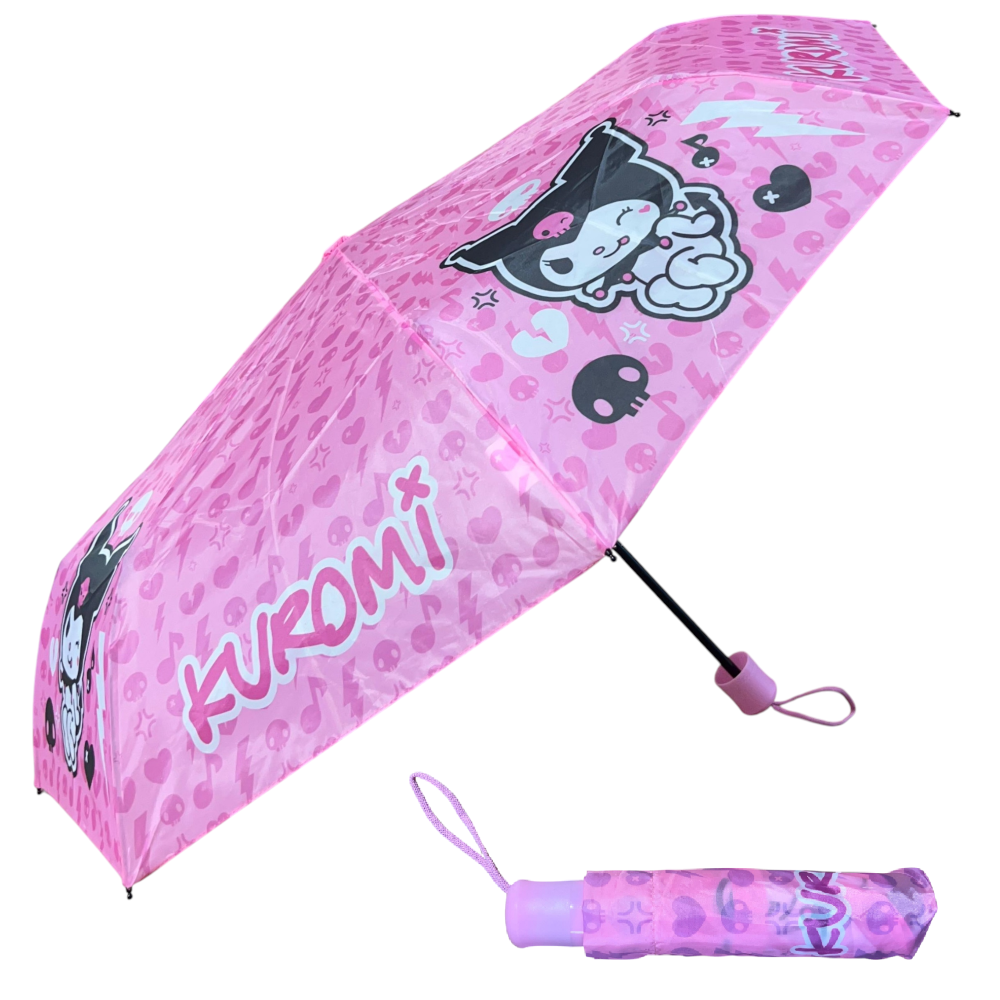 OMBRELLO PIEGHEVOLE KUROMI SANRIO ACCESSORIO PER LA PIOGGIA BAMBINA - H13534MC
