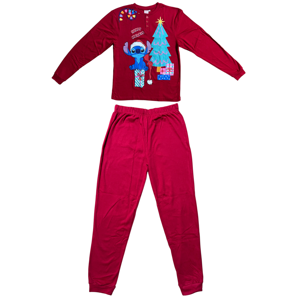 PIGIAMA NATALIZIO STITCH DISNEY COMPLETO IN 100% CALDO COTONE UOMO - STI2006