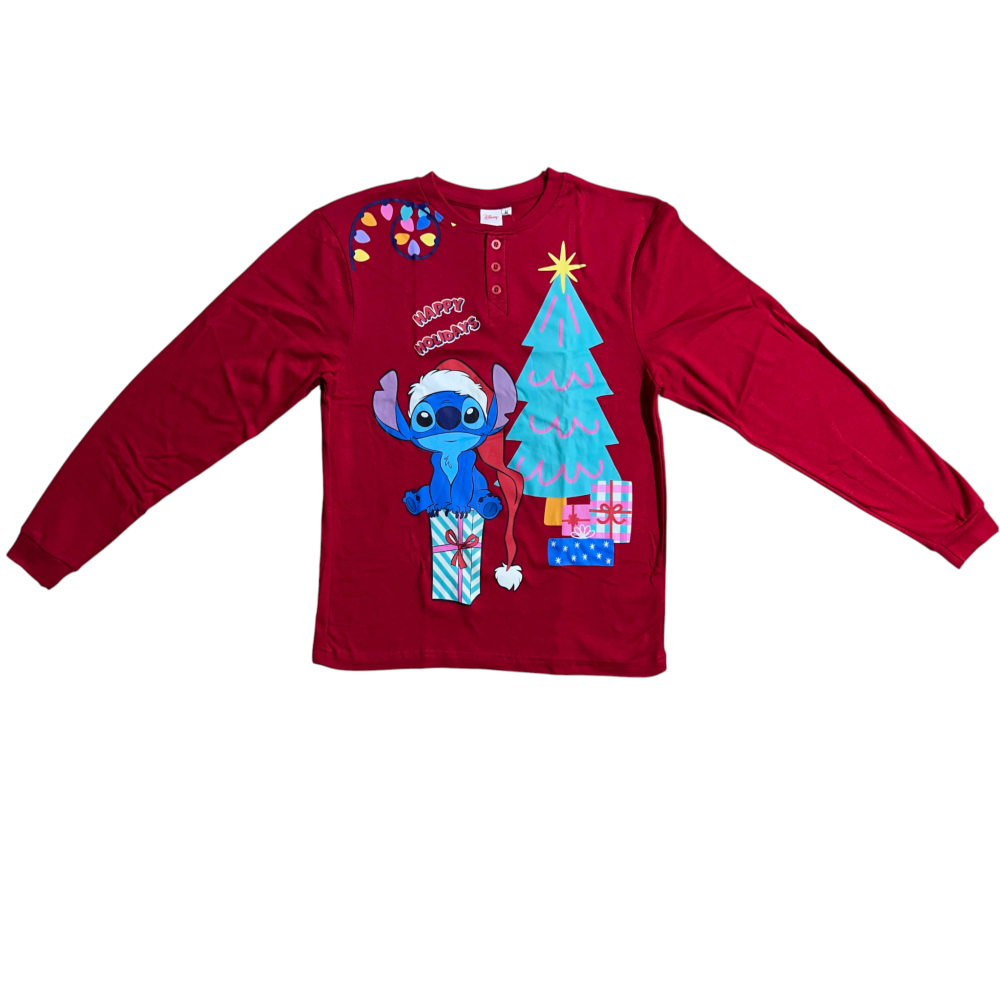 PIGIAMA NATALIZIO STITCH DISNEY COMPLETO IN 100% CALDO COTONE UOMO - STI2006