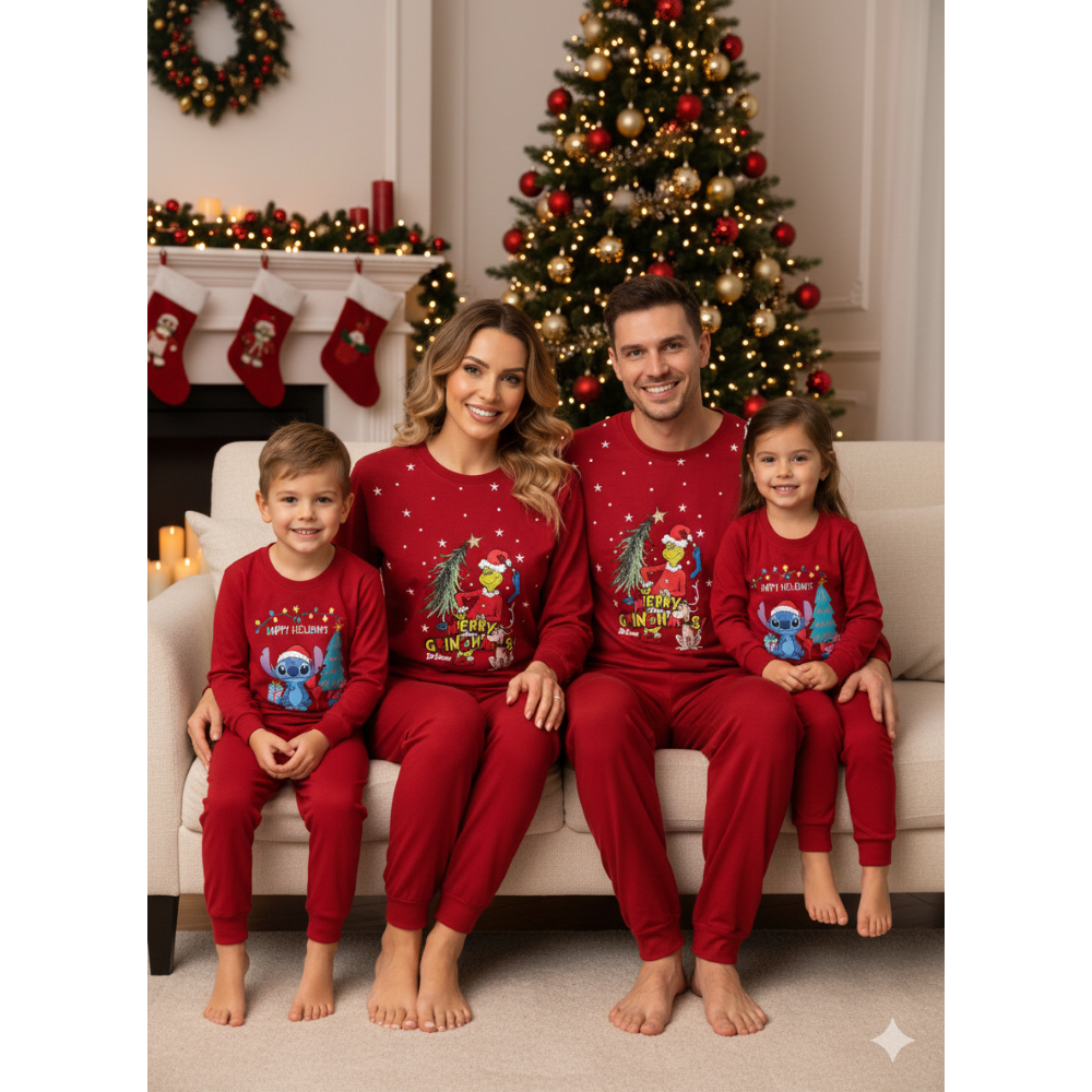 PIGIAMA NATALIZIO STITCH DISNEY COMPLETO IN 100% CALDO COTONE UOMO - STI2006