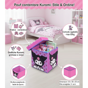 POUF KUROMI SANRIO CONTENITORE MULTIFUNZIONE PORTA OGGETTI PER SEDERSI 30 CM - HK37-6125
