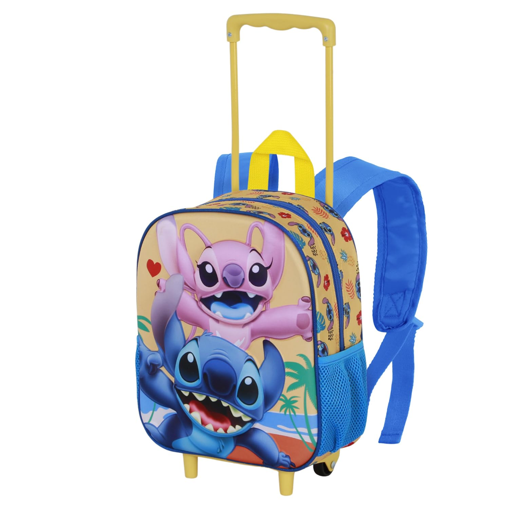 ZAINO ASILO TROLLEY 3D STITCH ANGEL DISNEY ZAINETTO 34 CM CON CARRELLO PER SCUOLA MATERNA - 08536