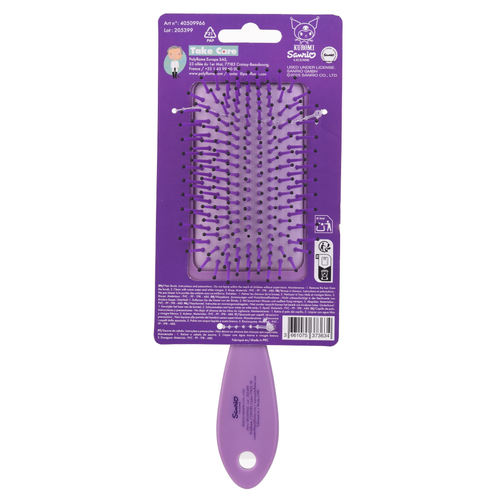 SPAZZOLA KUROMI DISTRICANTE PER CAPELLI 22 CM CON APPLICAZIONE 3D SETOLE MORBIDE - 40509966