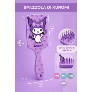 SPAZZOLA KUROMI DISTRICANTE PER CAPELLI 22 CM CON APPLICAZIONE 3D SETOLE MORBIDE - 40509966