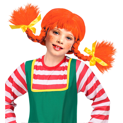 PARRUCCA BAMBINA GIOCOSA CON TRECCE ACCESSORIO TRAVESTIMENTO COSPLAY PIPPI CALZELUNGHE FESTE - 6288M