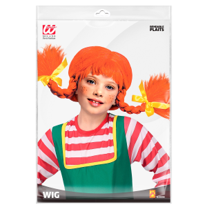 PARRUCCA BAMBINA GIOCOSA CON TRECCE ACCESSORIO TRAVESTIMENTO COSPLAY PIPPI CALZELUNGHE FESTE - 6288M