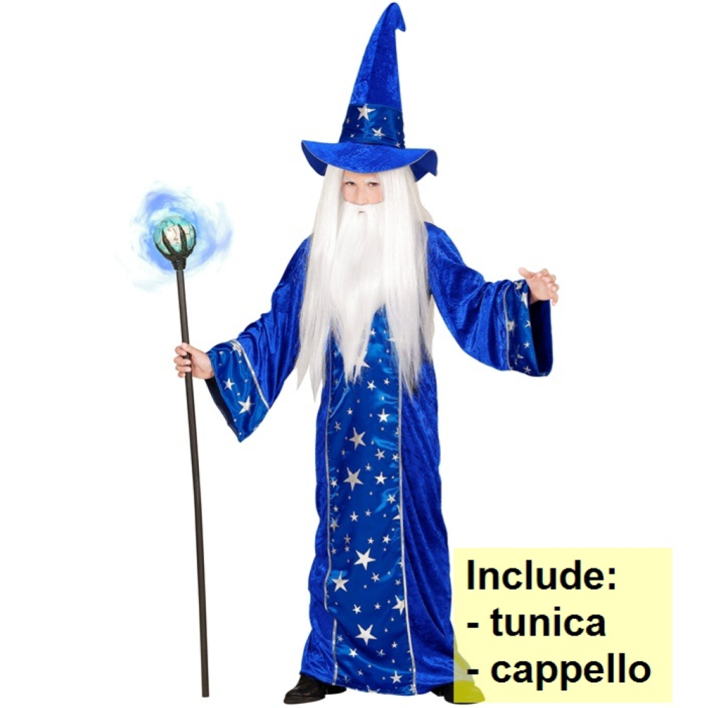 COSTUME VESTITO ABITO TRAVESTIMENTO CARNEVALE MAGO FANTASY TUNICA E CAPPELLO 5/13 ANNI - 1522