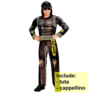 COSTUME PILOTA DA CORSA TUTA E BERRETTO TRAVESTIMENTO CARNEVALE COSPLAY FESTE IN MASCHERA -0829