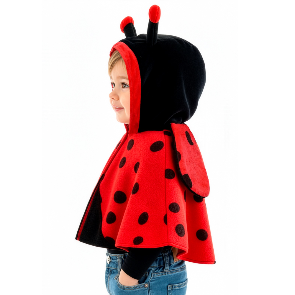 PONCHO IN PELUCHE CON CAPPUCCIO TRAVESTIMENTO COCCINELLA COSTUME CARNEVALE FESTE IN MASCHERA - 16200
