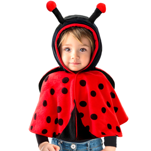 PONCHO IN PELUCHE CON CAPPUCCIO TRAVESTIMENTO COCCINELLA COSTUME CARNEVALE FESTE IN MASCHERA - 16200
