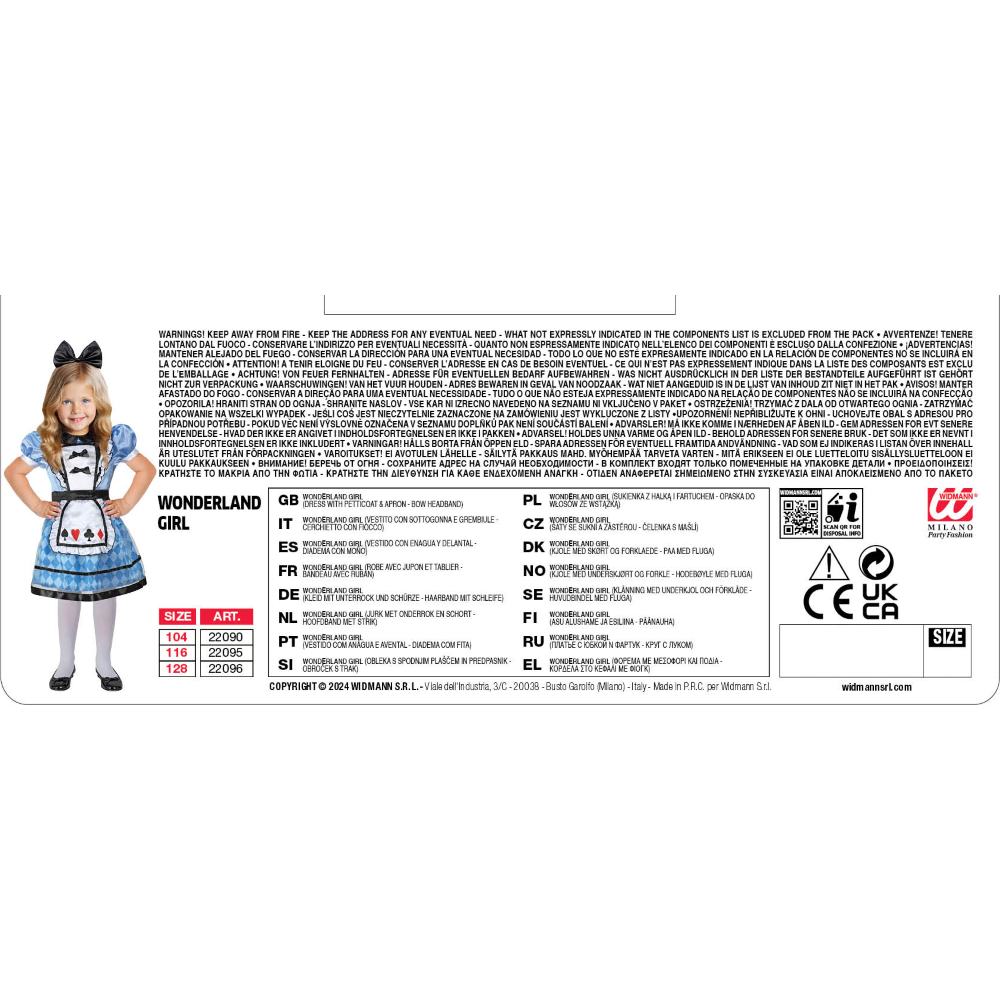 COSTUME WONDERLAND GIRL TRAVESTIMENTO CARNEVALE COSPLAY ALICE NEL PAESE DELLE MERAVIGLIE - 2209