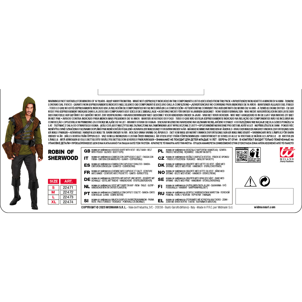 COSTUME ROBIN HOOD OF SHERWOOD UOMO TRAVESTIMENTO CARNEVALE COSPLAY FESTE IN MASCHERA - 2247