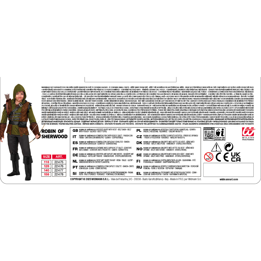 COSTUME ROBIN HOOD OF SHERWOOD BAMBINI TRAVESTIMENTO CARNEVALE COSPLAY FESTE IN MASCHERA - 2247