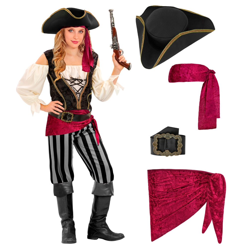 COSTUME PIRATESSA DEI MARI BAMBINA TRAVESTIMENTO CARNEVALE COSPLAY FESTE IN MASCHERA - 2543