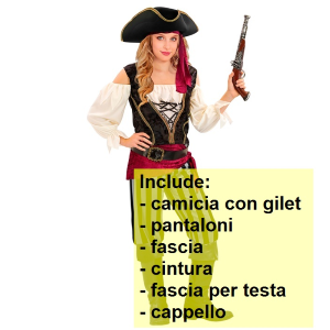 COSTUME PIRATESSA DEI MARI BAMBINA TRAVESTIMENTO CARNEVALE COSPLAY FESTE IN MASCHERA - 2543