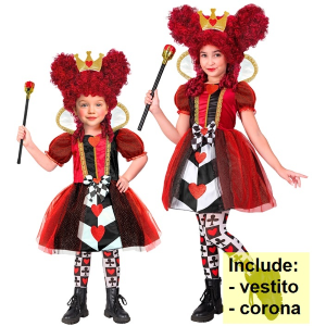 COSTUME REGINA DI CUORI ABITO E CORONA TRAVESTIMENTO CARNEVALE FESTE IN MASCHERA COSPLAY- 2601