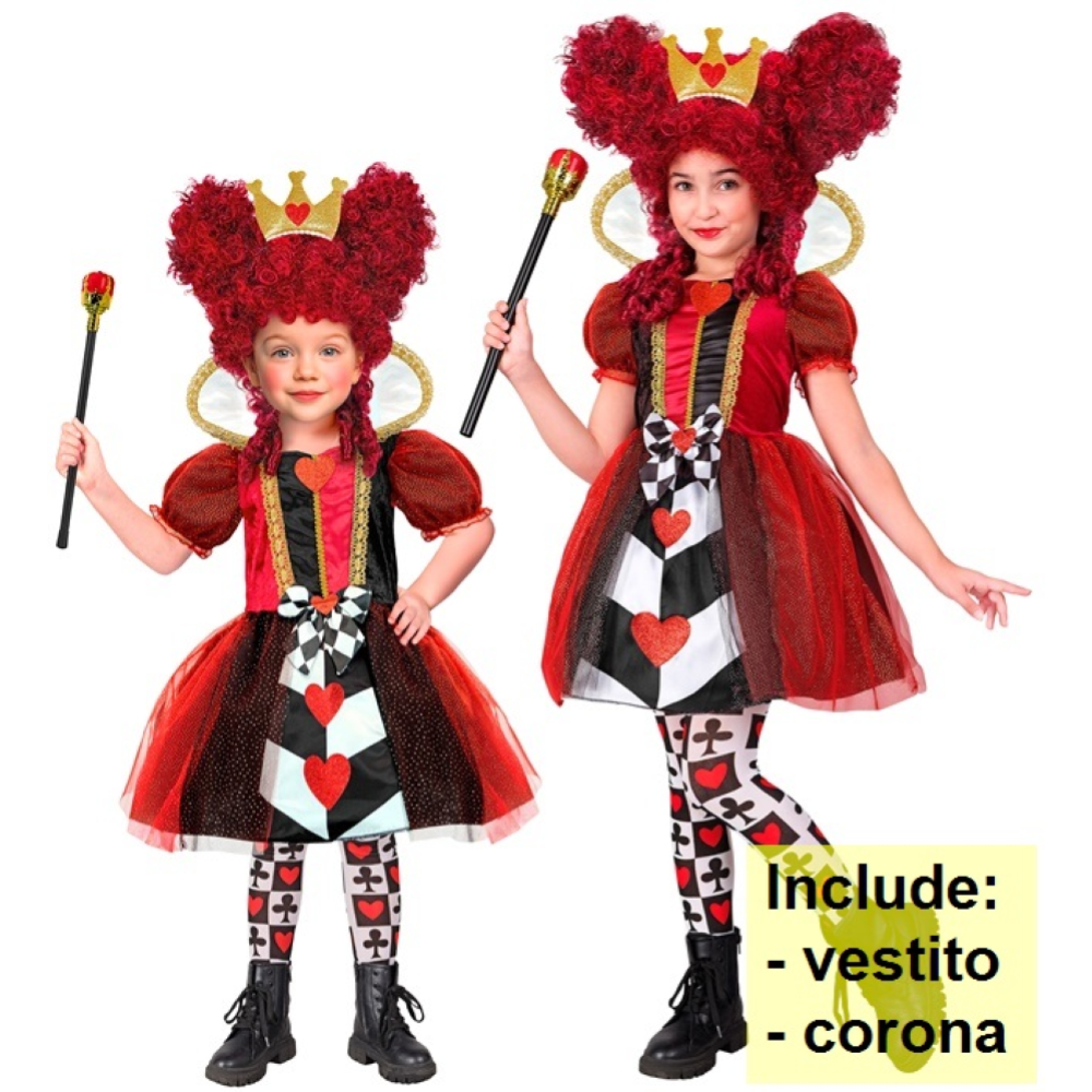 COSTUME REGINA DI CUORI ABITO E CORONA TRAVESTIMENTO CARNEVALE FESTE IN MASCHERA COSPLAY- 2601