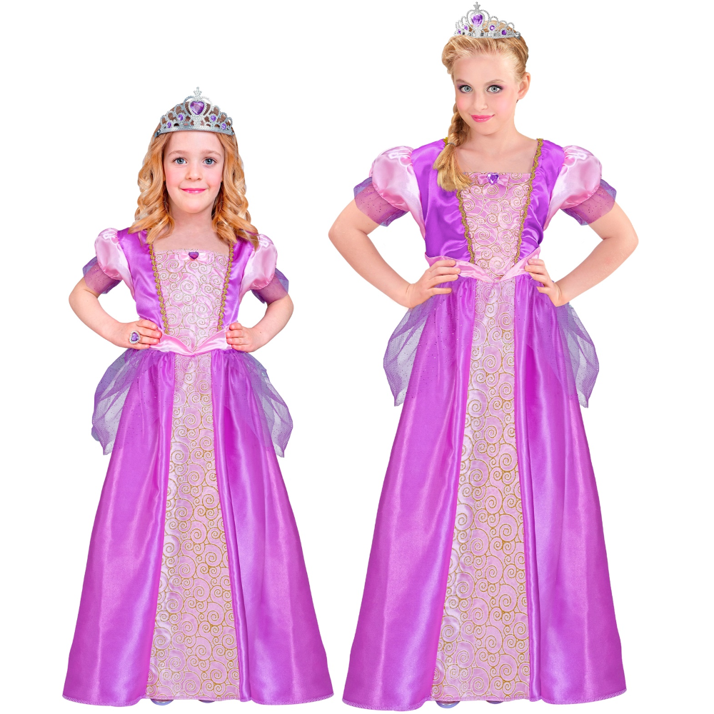 COSTUME PRINCIPESSA ABITO LUNGO E TIARA TRAVESTIMENTO CARNEVALE FESTE IN MASCHERA COSPLAY RAPUNZEL - 9532