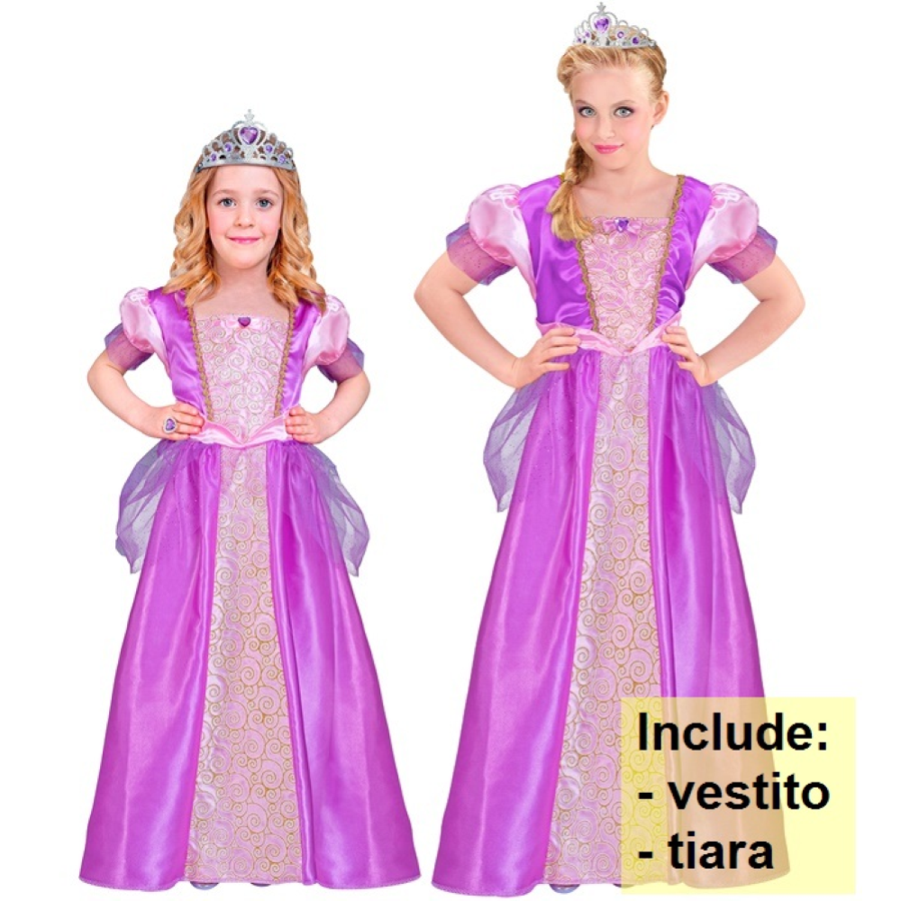 COSTUME PRINCIPESSA ABITO LUNGO E TIARA TRAVESTIMENTO CARNEVALE FESTE IN MASCHERA COSPLAY RAPUNZEL - 9532