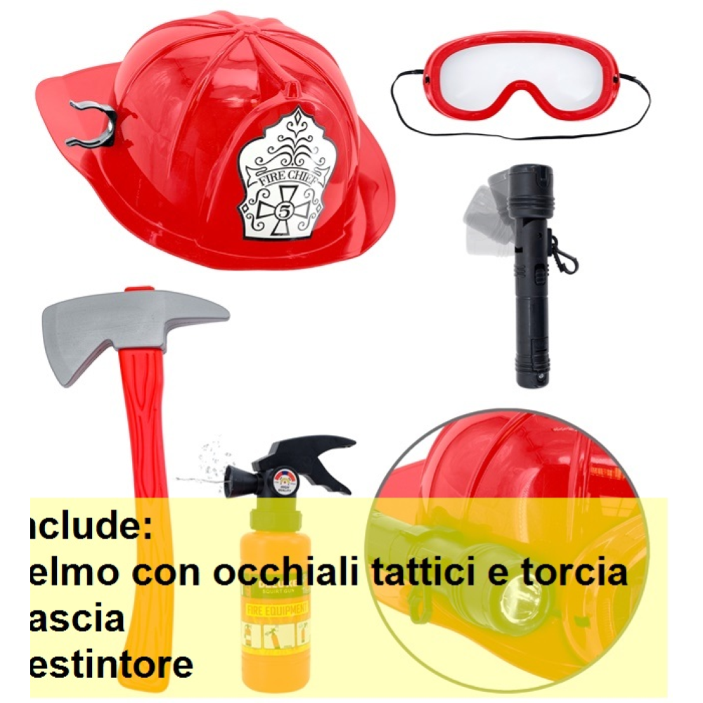 SET TRAVESTIMENTO POMPIERE ACCESSORI TRAVESTIMENTO CARNEVALE PER BAMBINI FESTE IN MASCHERA - 42296