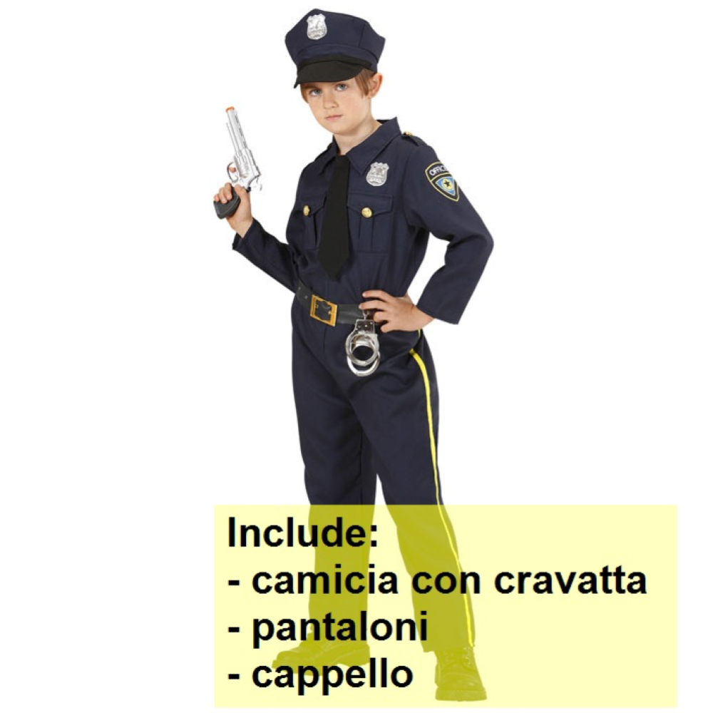 COSTUME POLIZIOTTO UNIFORME COMPLETA CON CAPPELLO TRAVESTIMENTO CARNEVALE COSPLAY FESTE IN MASCHERA - 7655