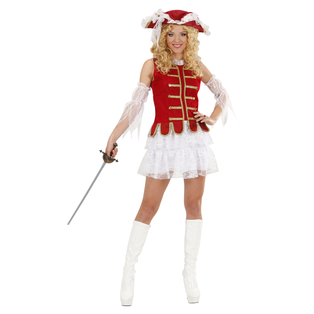 COSTUME MOSCHETTIERE DONNA ABITO CAPPELLO TRAVESTIMENTO CARNEVALE COSPLAY FESTE IN MASCHERA - 8965