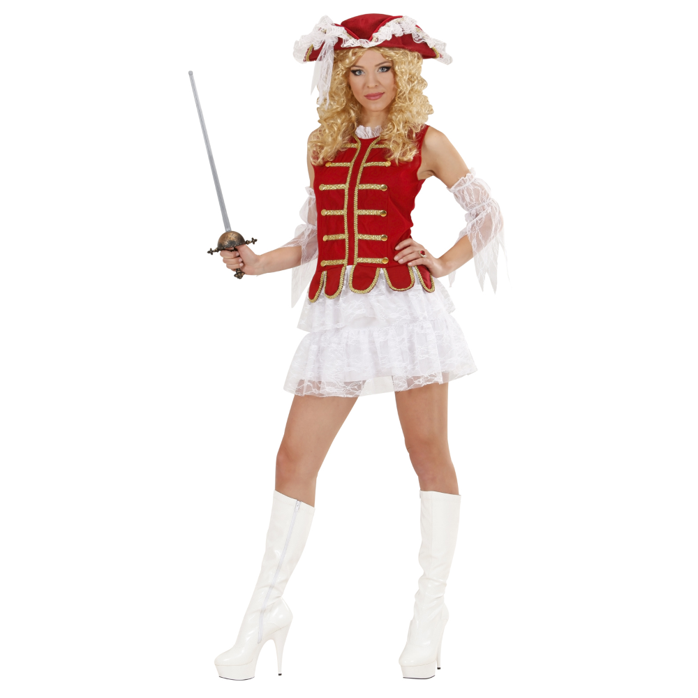 COSTUME MOSCHETTIERE DONNA ABITO CAPPELLO TRAVESTIMENTO CARNEVALE COSPLAY FESTE IN MASCHERA - 8965