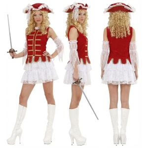COSTUME MOSCHETTIERE DONNA ABITO CAPPELLO TRAVESTIMENTO CARNEVALE COSPLAY FESTE IN MASCHERA - 8965