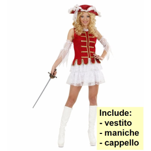 COSTUME MOSCHETTIERE DONNA ABITO CAPPELLO TRAVESTIMENTO CARNEVALE COSPLAY FESTE IN MASCHERA - 8965