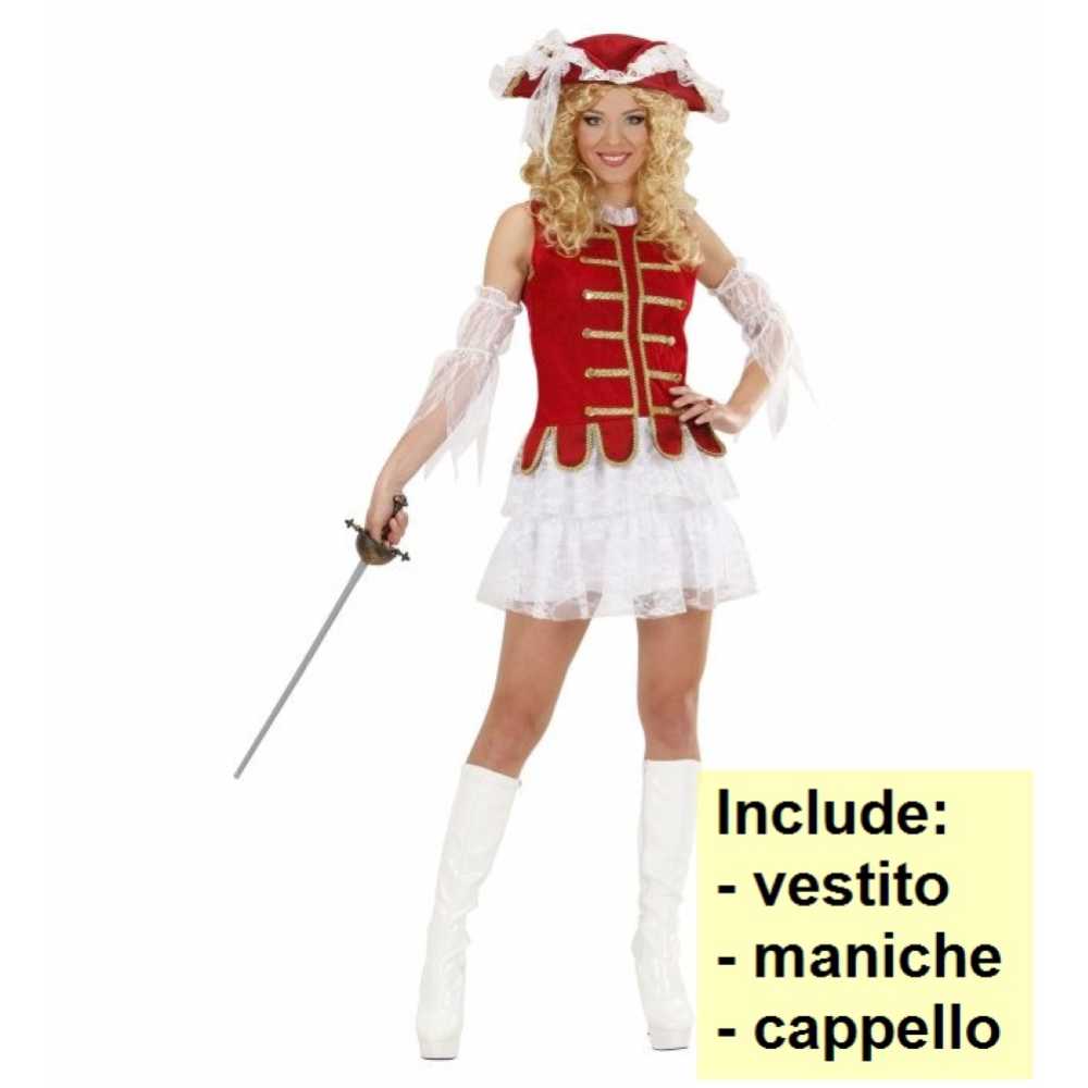 COSTUME MOSCHETTIERE DONNA ABITO CAPPELLO TRAVESTIMENTO CARNEVALE COSPLAY FESTE IN MASCHERA - 8965