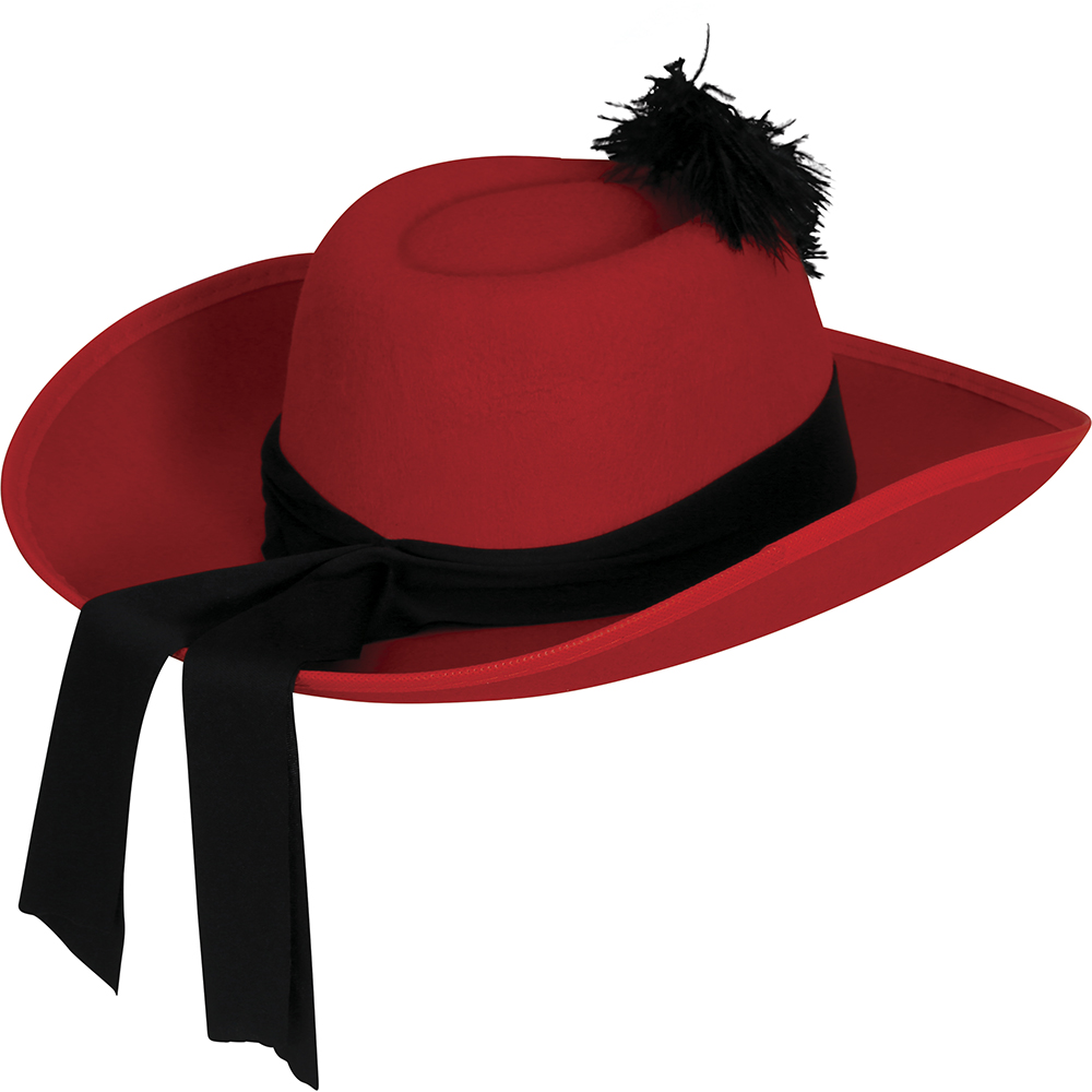 CAPPELLO ROSSO DA MOSCHETTIERE CON PIUMA IN FELTRO ACCESSORIO TRAVESTIMENTO CARNEVALE BAMBINO - 13098