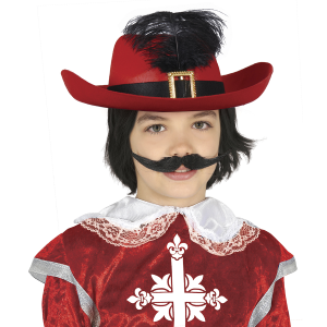 CAPPELLO ROSSO DA MOSCHETTIERE CON PIUMA IN FELTRO ACCESSORIO TRAVESTIMENTO CARNEVALE BAMBINO - 13098